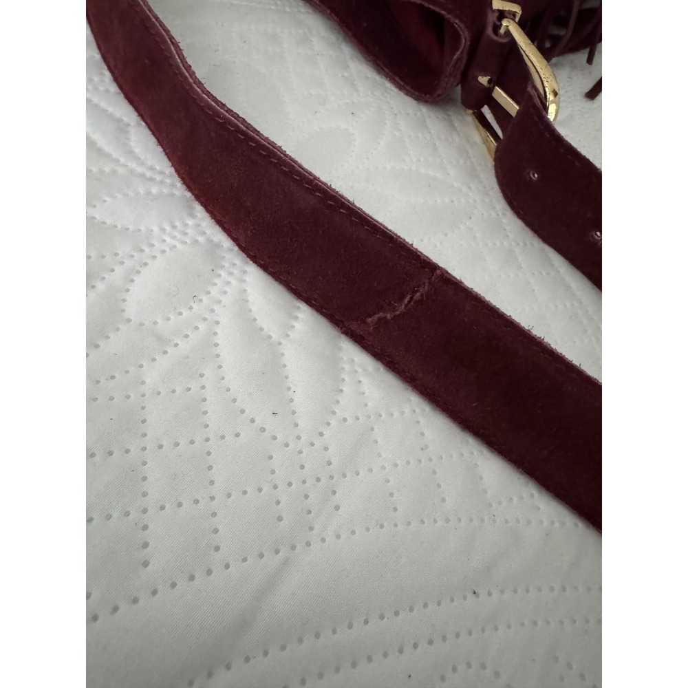Haute Hippie Burgundy Suede Fringe Shoulder Bag Boho Western Hobo Slouchy Wine - Picture 14 of 15